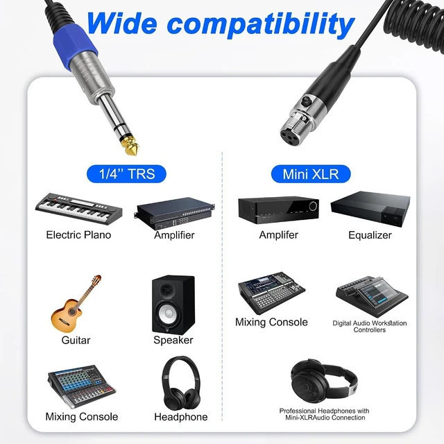 Alt view image 7 of 7 - XMSJSIY 6.35mm TRS to Mini XLR TA4F Connector Cable -0.5M/1.6FT
