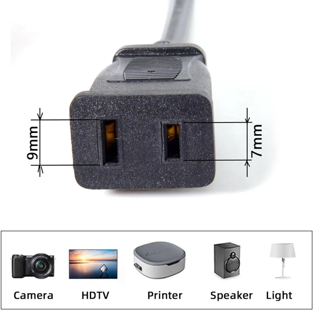 Alt view image 2 of 7 - Cablecc Straight Connector USA Outlet Saver Power Extension Cord Cable 2-Prong 2 Outlets for NEMA 1-15P to NEMA 1-15R 50cm