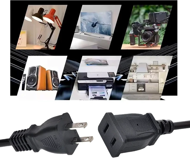 Alt view image 6 of 7 - Cablecc Straight Connector USA Outlet Saver Power Extension Cord Cable 2-Prong 2 Outlets for NEMA 1-15P to NEMA 1-15R 50cm