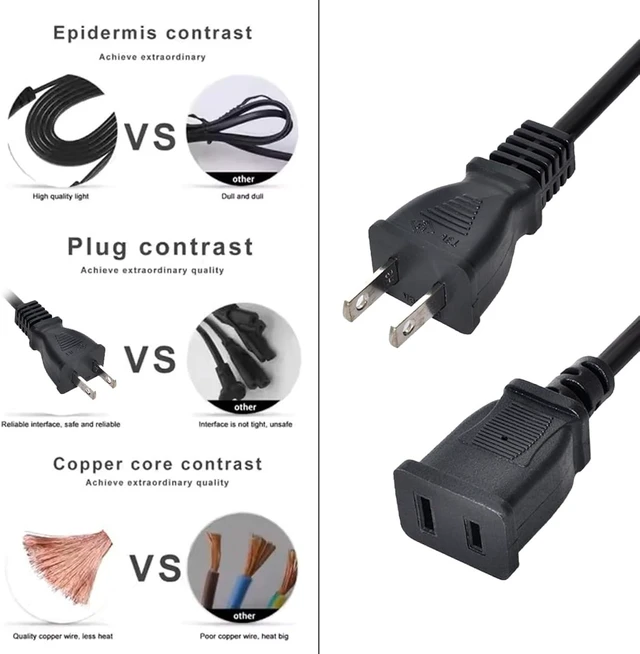 Alt view image 7 of 7 - Cablecc Straight Connector USA Outlet Saver Power Extension Cord Cable 2-Prong 2 Outlets for NEMA 1-15P to NEMA 1-15R 50cm