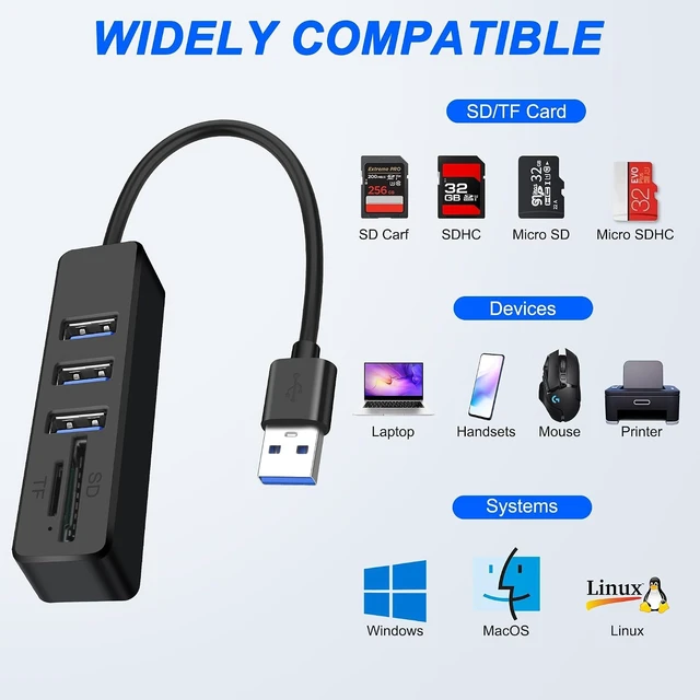 Alt view image 7 of 7 - XMSJSIY USB Hub Splitter 5 in 1 USB A Multiport Adapter with 3 USB Type-A