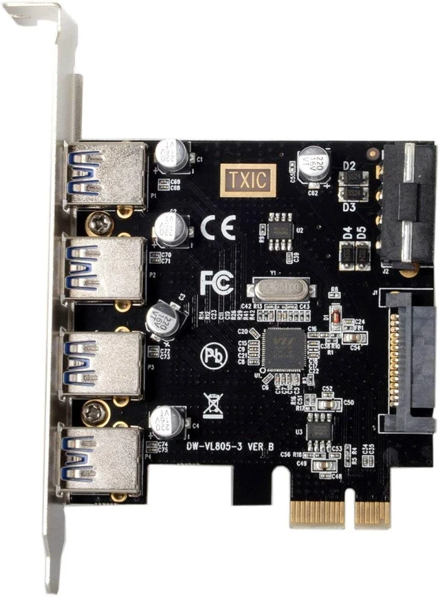 Alt view image 5 of 6 - ChenYang 4 Port PCI-E 1X to 4 USB 3.0 HUB PCI Express Expansion Card Adapter with 120mm PCI-E Slot Bracket