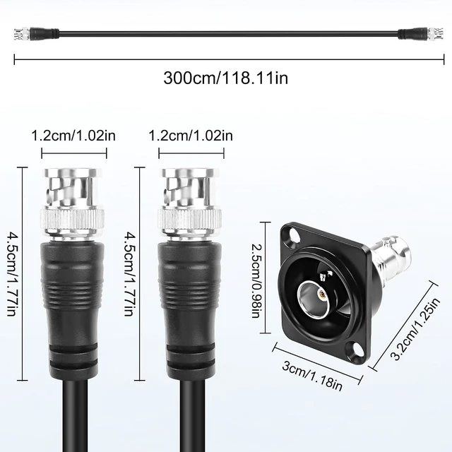 Alt view image 2 of 7 - XMSJSIY D-Type BNC Panel Mount to BNC Cable RG59 Extension Cable - 3M/9.8FT