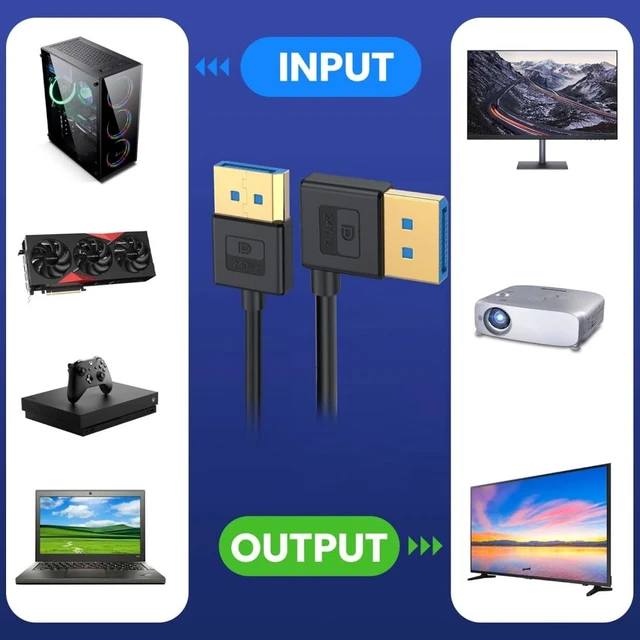 Alt view image 4 of 7 - chenyang DisplayPort 1.4 Cable DisplayPort 90 Degree Right Angled 8K@60Hz 4K@240Hz 32.4Gbps High Speed Gold Plated Ultrafine Cable 1.0M