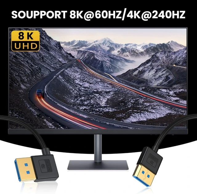 Alt view image 2 of 7 - chenyang DisplayPort 1.4 Cable DisplayPort 90 Degree Right Angled 8K@60Hz 4K@240Hz 32.4Gbps High Speed Gold Plated Ultrafine Cable 1.0M