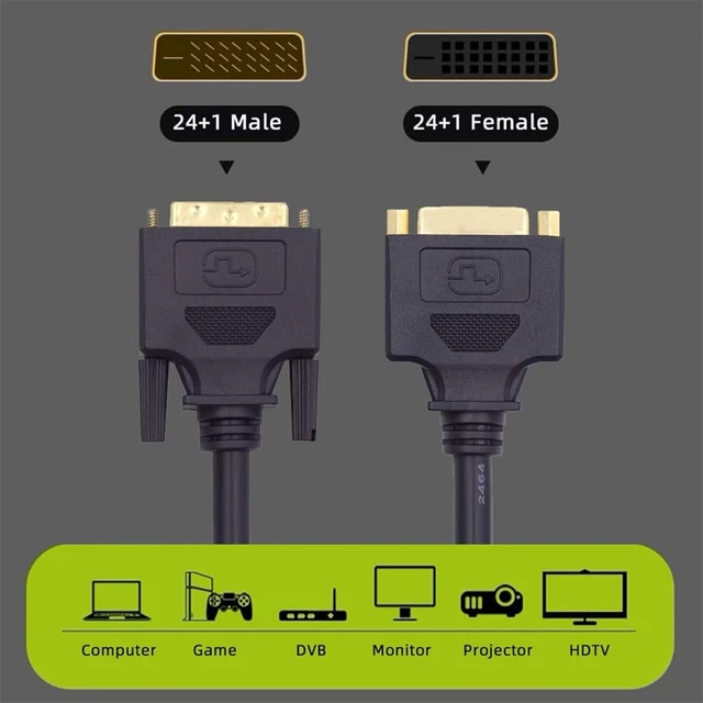 Alt view image 6 of 7 - cablecc DVI to DVI 24+1 Full pinout Male to Female Extension Cable DVI-D Dual Link Digital Video for Monitor Graphics Card 50cm
