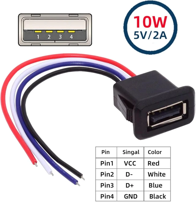 Alt view image 3 of 7 - cablecc 2pcs/Set DC 5V Power OEM DIY Type A Female Socket to 4Pin Open Cable Latch Mount Type