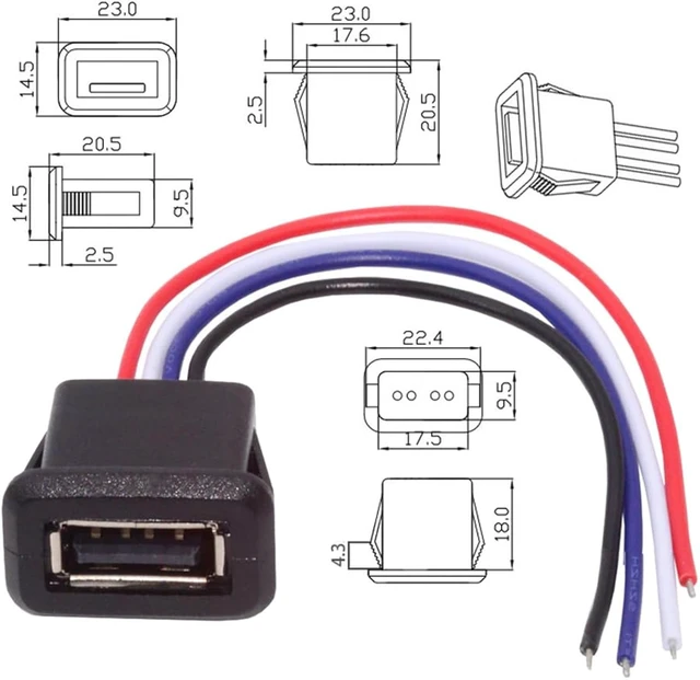 Alt view image 4 of 7 - cablecc 2pcs/Set DC 5V Power OEM DIY Type A Female Socket to 4Pin Open Cable Latch Mount Type