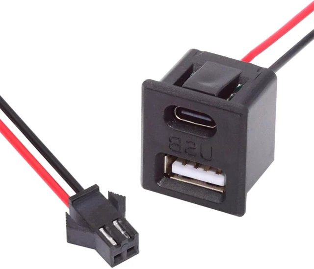 Alt view image 7 of 7 - Cablecc OEM DIY Type-C & Type-A Female Socket DC 5V Power to 2Pin Header Cable Pitch=2.54mm Latch Mount Type