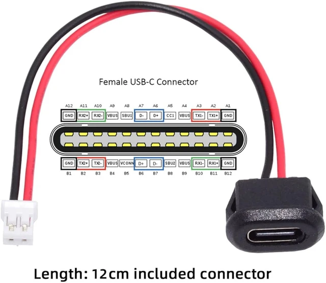 Alt view image 3 of 7 - cablecc 5pcs/Set Type C Female Socket to 2 Pin Header Cable Pitch=2.0mm Latch Mount Type DIY OEM Support DC 5V Power