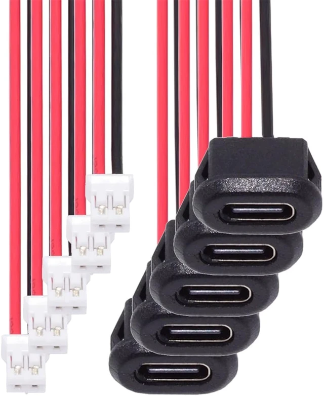 Alt view image 7 of 7 - cablecc 5pcs/Set Type C Female Socket to 2 Pin Header Cable Pitch=2.0mm Latch Mount Type DIY OEM Support DC 5V Power