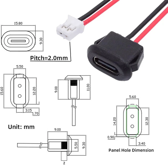 Alt view image 4 of 7 - cablecc 5pcs/Set Type C Female Socket to 2 Pin Header Cable Pitch=2.0mm Latch Mount Type DIY OEM Support DC 5V Power