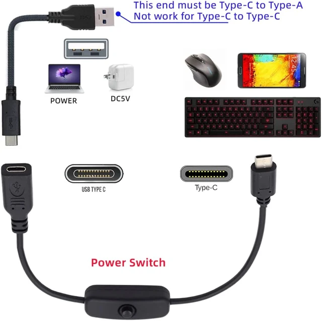 Alt view image 2 of 7 - cablecc Male to Female USB Type C USB-C Cable with On Off Power Switch Button for Laptop Keyboard Raspberry Pi 4B