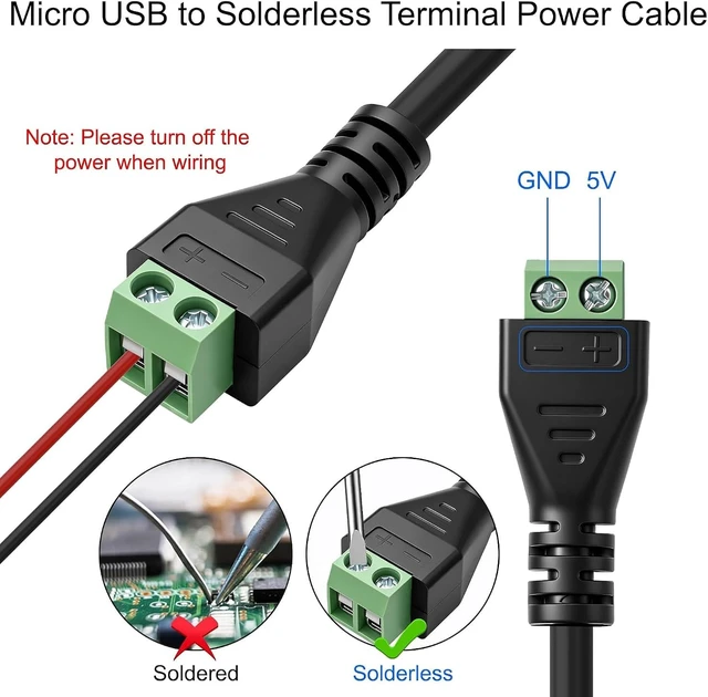 Alt view image 4 of 7 - XMSJSIY Micro USB to 2Pin Solderless Terminal Power Cable Charging -2PCS
