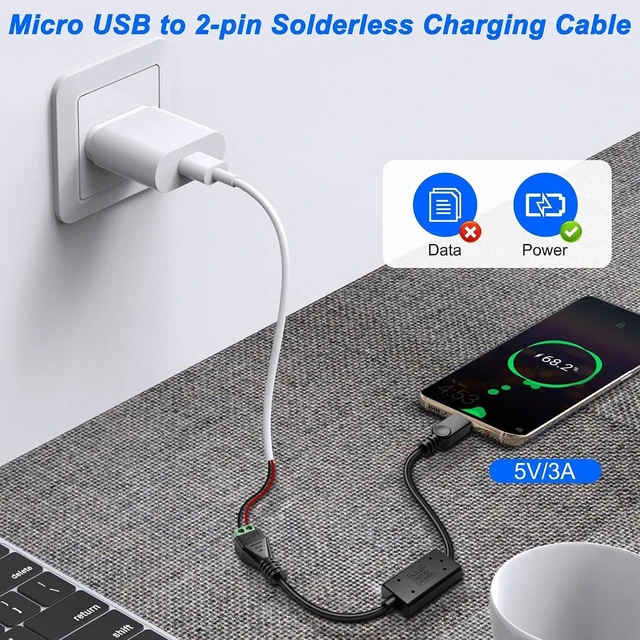 Alt view image 7 of 7 - XMSJSIY Micro USB to 2Pin Solderless Terminal Power Cable Charging -2PCS