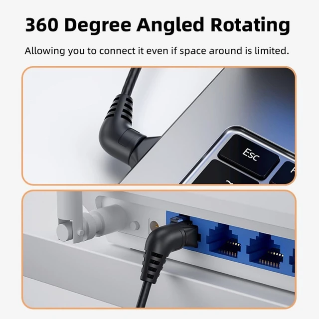 Alt view image 4 of 7 - chenyang CAT6 RJ45 Dual 90 Degree Angled Ethernet Network Extension Cable with 360 Degree Rotating 0.2M