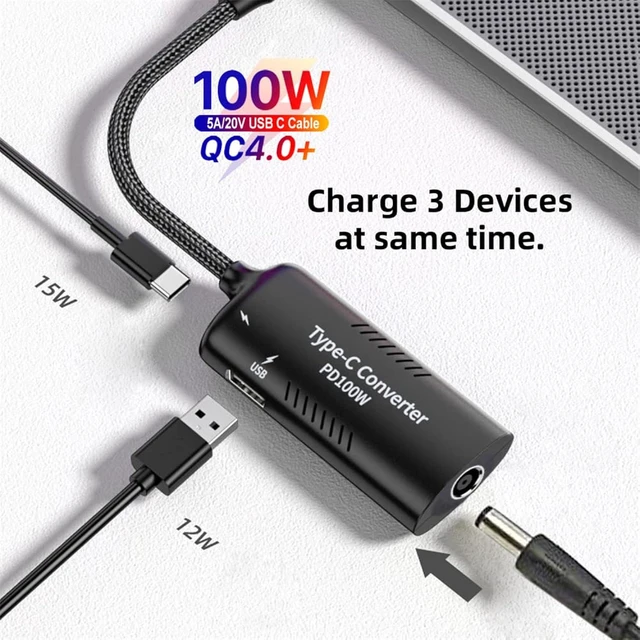 Alt view image 3 of 7 - cablecc 5.5x2.5mm 5.5x2.1mm DC Power Input to 100W Dual Type C USB-C and Type-A Output PD Emulator Trigger Charge Cable