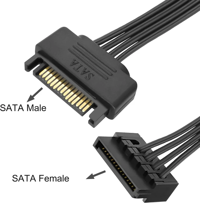 Alt view image 3 of 7 - XMSJSIY 15 Pin SATA to 5 x15 Pin SATA Power Supply Splitter Extension Cable