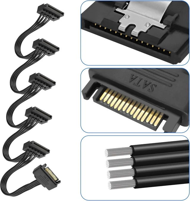 Alt view image 4 of 7 - XMSJSIY 15 Pin SATA to 5 x15 Pin SATA Power Supply Splitter Extension Cable