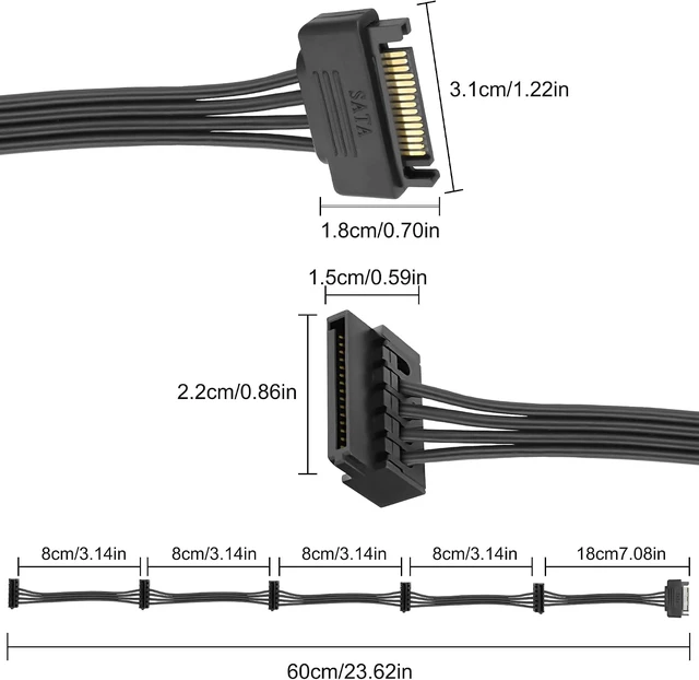 Alt view image 2 of 7 - XMSJSIY 15 Pin SATA to 5 x15 Pin SATA Power Supply Splitter Extension Cable