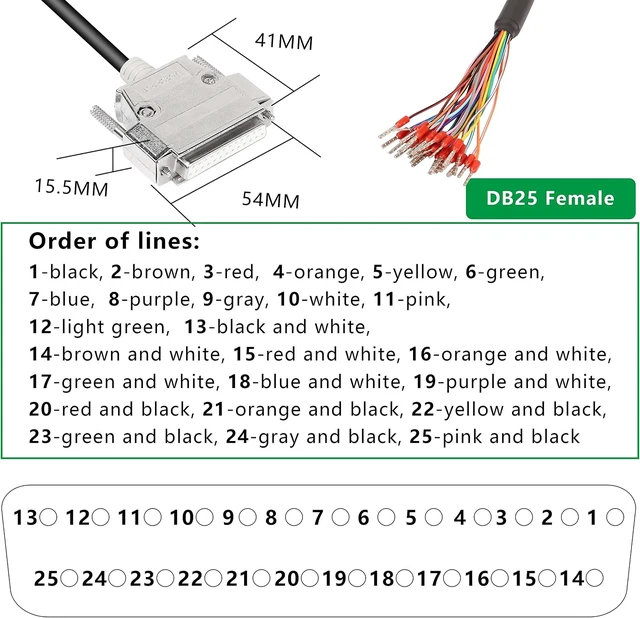 Alt view image 3 of 7 - XMSJSIY DB25 Female Connector Adapter RS232 25Pin Serial Extension Cable