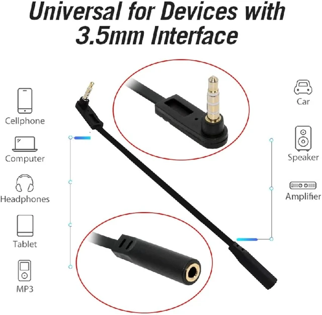 Alt view image 7 of 7 - cablecc AUX 3.5mm 4-Poles Audio Stereo Ultra Slim Flat Extension Speaker Cable Male to Female 90 Degree Right Angled 15cm