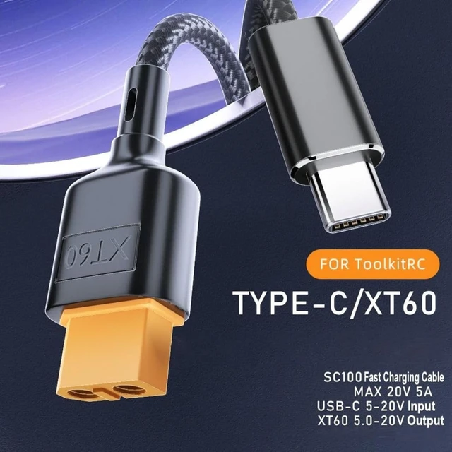 Alt view image 2 of 7 - chenyang XT60 Charging Cable,UCB C to XT60 PD 100W 20V 5A SC100 Fast Charger Braided Cable 0.5M for ToolkitRC
