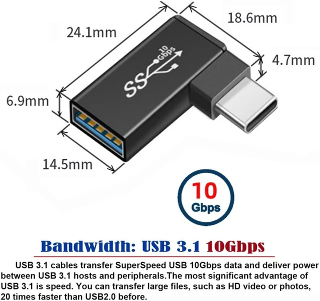 Alt view image 5 of 7 - chenyang USB to USB C Adapter, USB C Male to USB 3.0 Female 10Gbps High Speed Data Transfer OTG 90 Degree Right Angled Converter Adapter