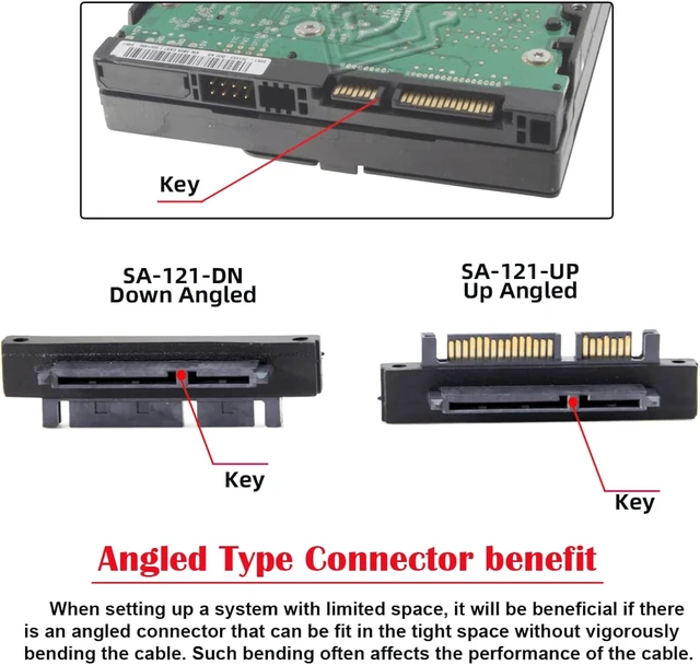 Alt view image 2 of 7 - cablecc Right Angled 90 Degree SATA 22Pin 7+15 Male to SATA 22P Female Extension Convertor Adapter