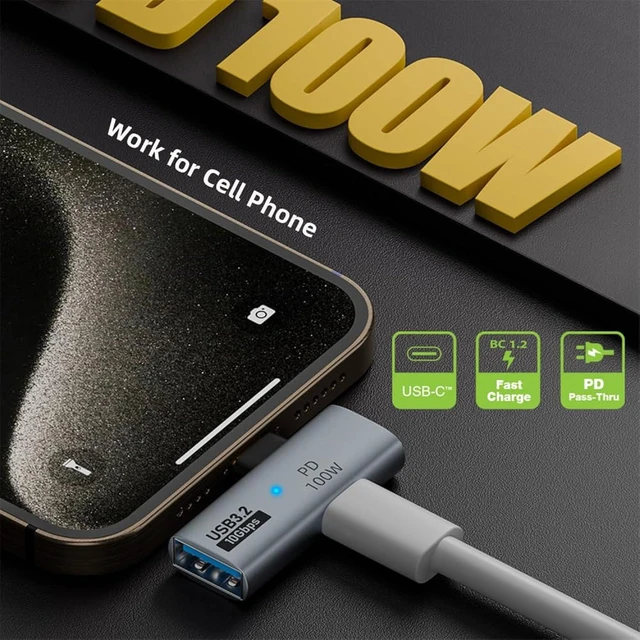 Alt view image 3 of 7 - cablecc USB-C Type-C to USB 3.0 Female OTG & 10Gbps 100W PD Power Adapter for Laptop Tablet Phone