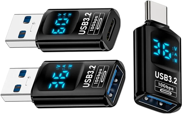 Main image of cablecc 3pcs/lot 10Gbps USB-C Monitoring Display Smart LED Display Type-C USB-C to USB3.2 Type-A Adapter Data Current Voltage Fast Charging Tester Detector