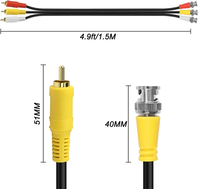Alt view image 2 of 7 - XMSJSIY BNC to RCA Video Audio Cable Coaxial Cable 3 BNC Male to 3 RCA Male