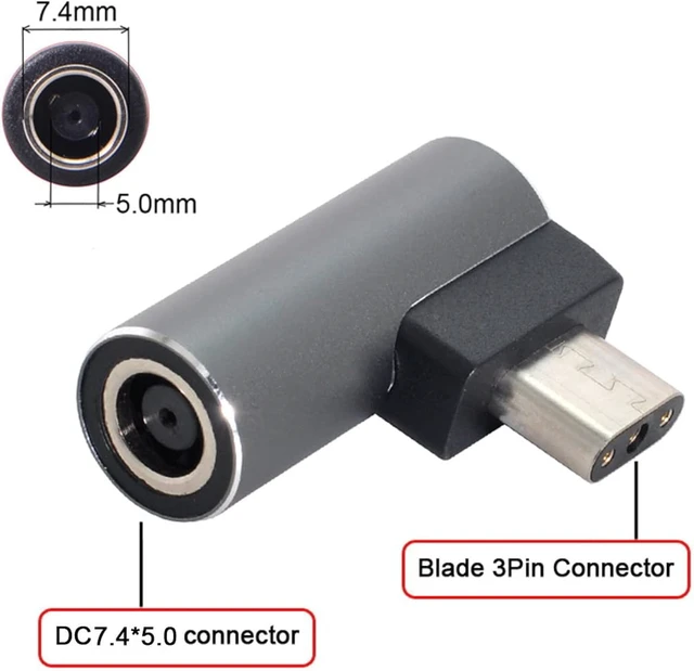Alt view image 4 of 7 - cablecc DC Jack 7.4 * 5.0mm Input to 3Pin Plug Adapter Compatible for Laptop Blade Pro 17 and Blade 15 Model Support 230W/160W Charge Adapter
