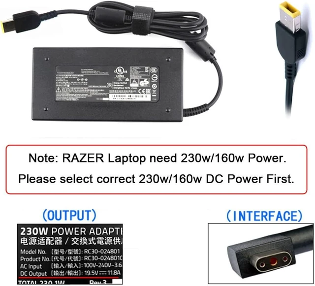 Alt view image 6 of 7 - cablecc DC Jack 7.4 * 5.0mm Input to 3Pin Plug Adapter Compatible for Laptop Blade Pro 17 and Blade 15 Model Support 230W/160W Charge Adapter