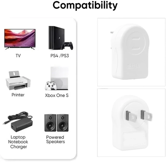 Alt view image 5 of 7 - chenyang NEMA Type A 1-15P USA Outlet Saver Extension Adapter 2-Prong 2 Outlets 90 Degree Up Down Angled
