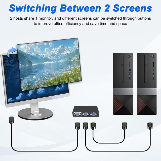 Alt view image 4 of 7 - XMSJSIY VGA Switch Box 2 in 1 Out VGA Audio Video Switcher Splitter