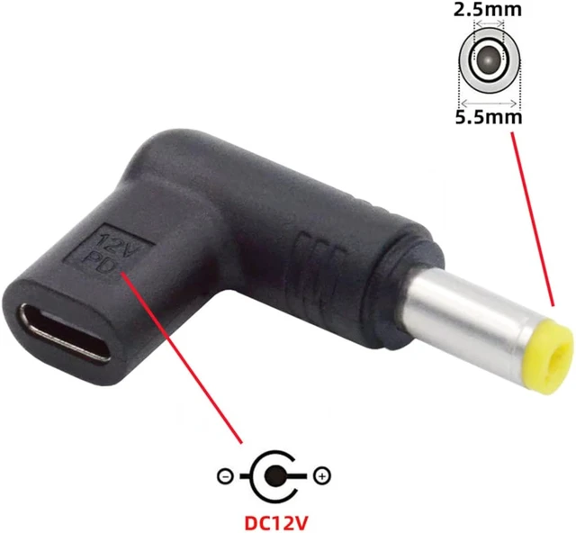 Alt view image 6 of 7 - cablecc USB 3.1 Type C USB-C Female to DC 12V 5.5x2.5mm Plug 90 Degree Angled Adapter PD Emulator Trigger