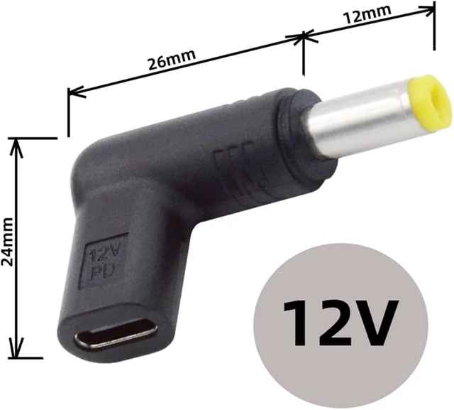 Alt view image 5 of 7 - cablecc USB 3.1 Type C USB-C Female to DC 12V 5.5x2.5mm Plug 90 Degree Angled Adapter PD Emulator Trigger