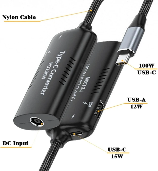 Alt view image 5 of 7 - Chenyang USB C Power Converter,DC Power 5.5x2.5mm Input to USB C 100W with 15W Type C and 12W Type A Output PD Emulator Trigger Charge Cable Adapter