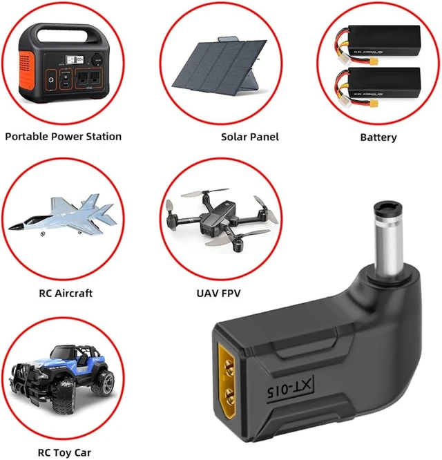 Alt view image 6 of 7 - cablecc Adapter XT60 Male SC100 Protocol to DC 5.5x2.1mm Male Fast Charging Angled Horizontal Adapter for RC Lipo Battery Quadcopter Multicopter Aeromodelling