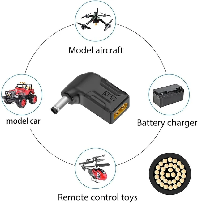 Alt view image 7 of 7 - cablecc Adapter XT60 Male SC100 Protocol to DC 5.5x2.1mm Male Fast Charging Angled Horizontal Adapter for RC Lipo Battery Quadcopter Multicopter Aeromodelling