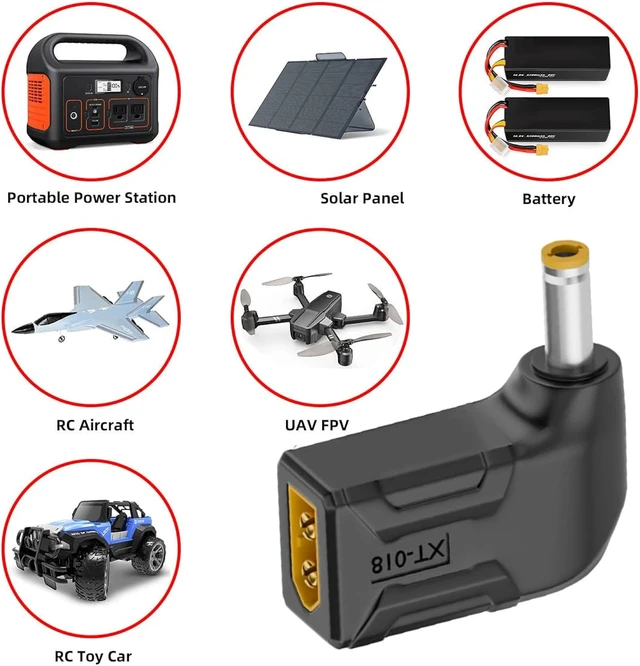 Alt view image 6 of 7 - cablecc Adapter XT60 Male SC100 Protocol to DC 5.5x2.5mm Male Fast Charging Angled Horizontal Adapter for RC Lipo Battery Quadcopter Multicopter Aeromodelling