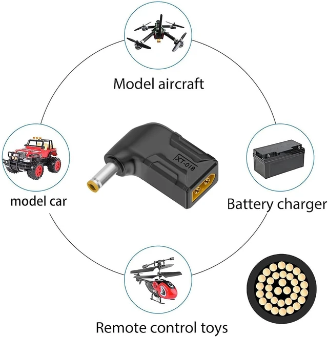 Alt view image 7 of 7 - cablecc Adapter XT60 Male SC100 Protocol to DC 5.5x2.5mm Male Fast Charging Angled Horizontal Adapter for RC Lipo Battery Quadcopter Multicopter Aeromodelling