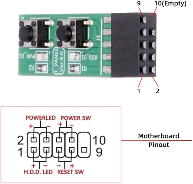 Alt view image 2 of 7 - cablecc Reset Power Jumper Mainboard 9Pin Power Starter Board for Computer Switching Board Adapter with Button for Maintenance Task