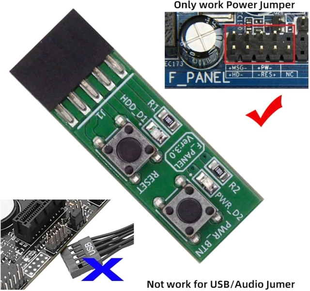 Alt view image 5 of 7 - cablecc Reset Power Jumper Mainboard 9Pin Power Starter Board for Computer Switching Board Adapter with Button for Maintenance Task