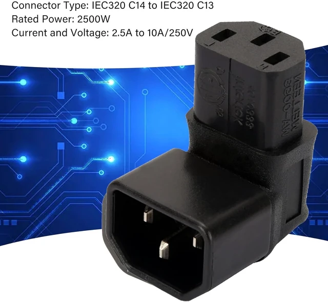 Alt view image 5 of 7 - chenyang 2 Pack IEC 320 C14 Male to C13 Female 90 Degree Angled Power Extension Connector Adapter 10A 250V for Monitor/Computer/PDU Chassis/Printer
