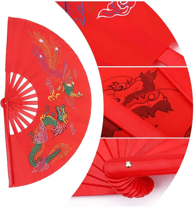 Alt view image 2 of 7 - LICAEVEY Red Tai Chi Fan Chinese Bamboo & Silk Martial Arts Fan for Wushu, Kung Fu, Dance Practice & Training Lightweight, Durable, Smooth Opening, Elegant Design