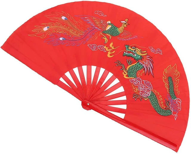 Alt view image 4 of 7 - LICAEVEY Red Tai Chi Fan Chinese Bamboo & Silk Martial Arts Fan for Wushu, Kung Fu, Dance Practice & Training Lightweight, Durable, Smooth Opening, Elegant Design