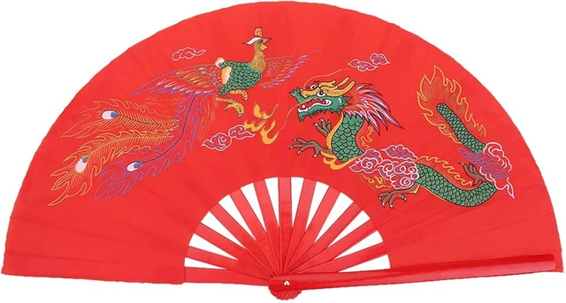 Alt view image 5 of 7 - LICAEVEY Red Tai Chi Fan Chinese Bamboo & Silk Martial Arts Fan for Wushu, Kung Fu, Dance Practice & Training Lightweight, Durable, Smooth Opening, Elegant Design