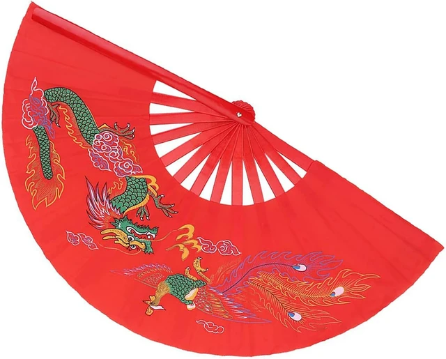 Alt view image 6 of 7 - LICAEVEY Red Tai Chi Fan Chinese Bamboo & Silk Martial Arts Fan for Wushu, Kung Fu, Dance Practice & Training Lightweight, Durable, Smooth Opening, Elegant Design